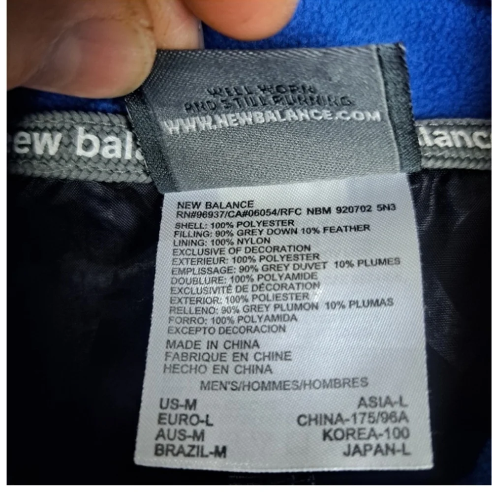 New Balance Men's M Down Puffer Jacket Sleek Blue EUC